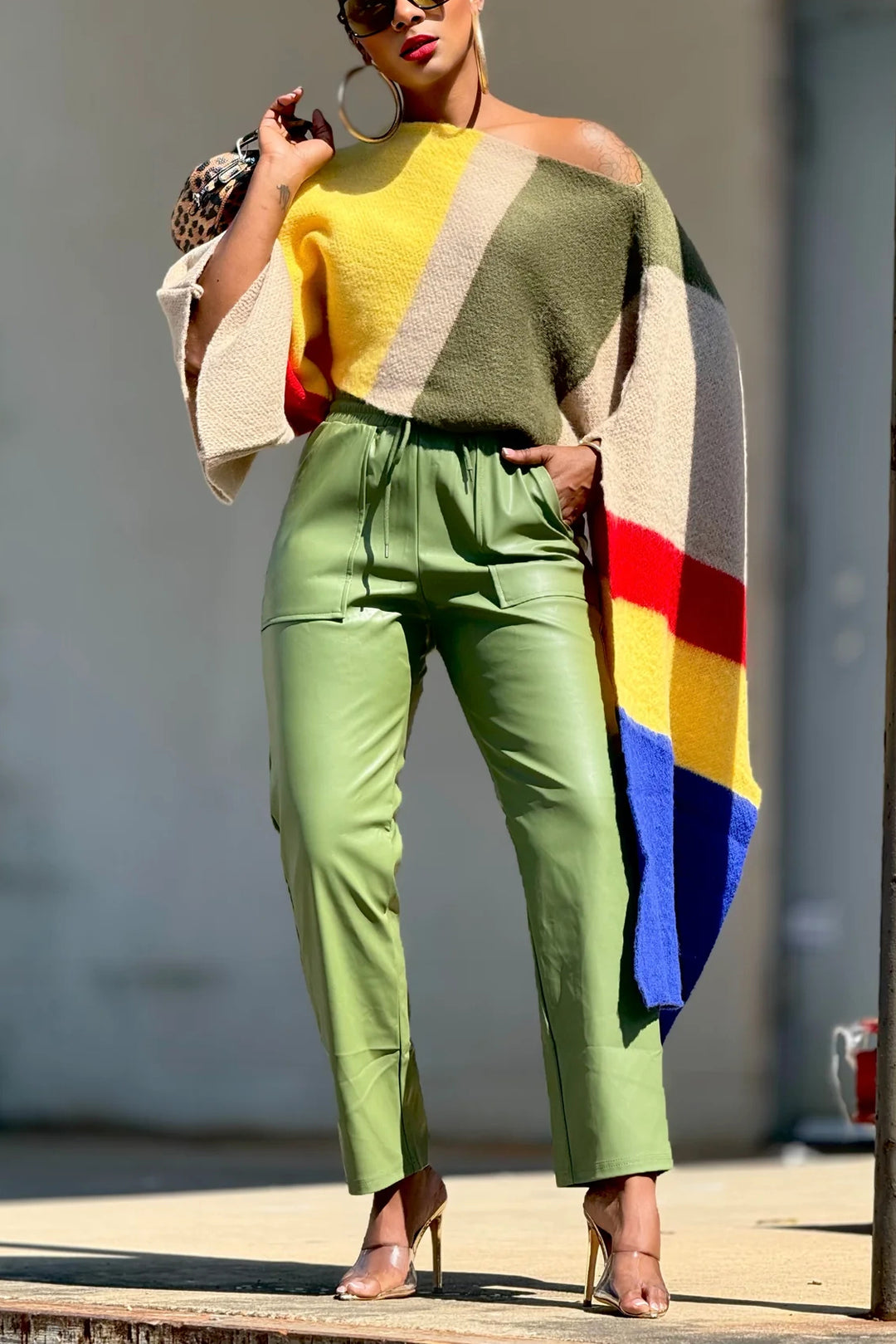 Fashionable Multi Color Asymmetrical Slant Collar Sweater