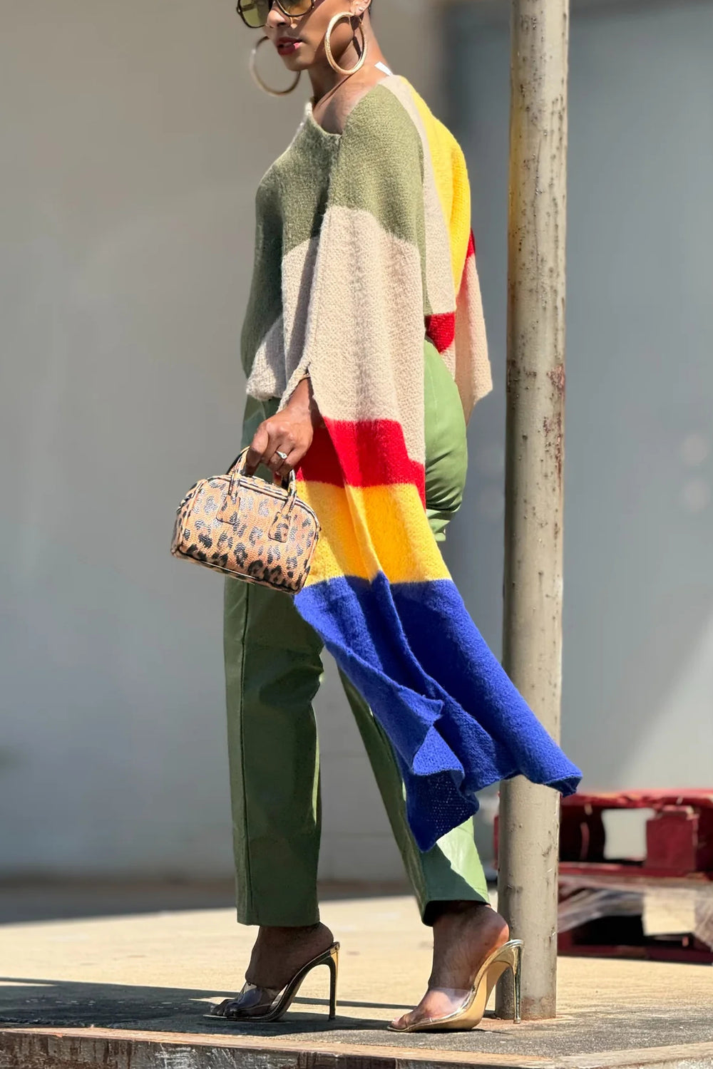 Fashionable Multi Color Asymmetrical Slant Collar Sweater