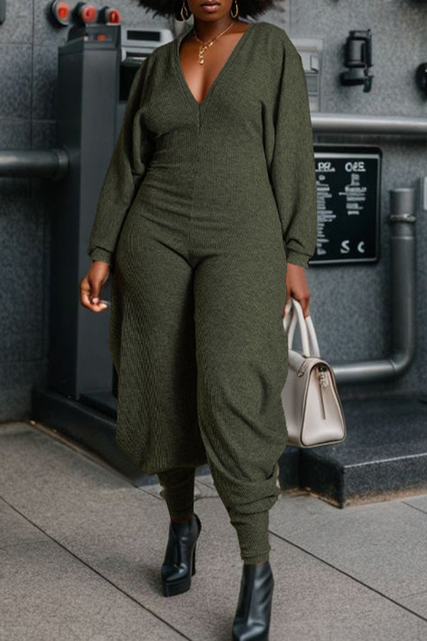 Cozy V Neck Batwing Sleeve Jumpsuit