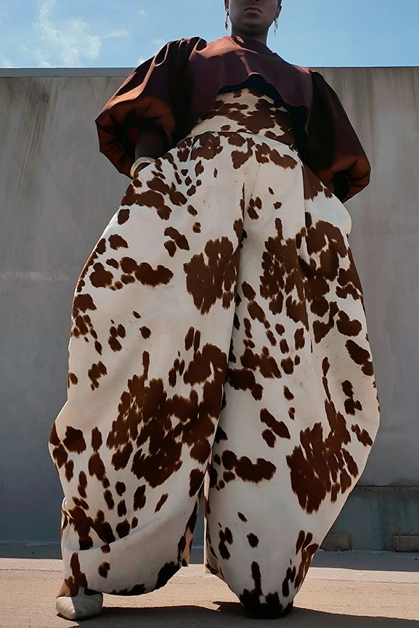 Casual High-Waisted Printed Arrow Cut Trousers