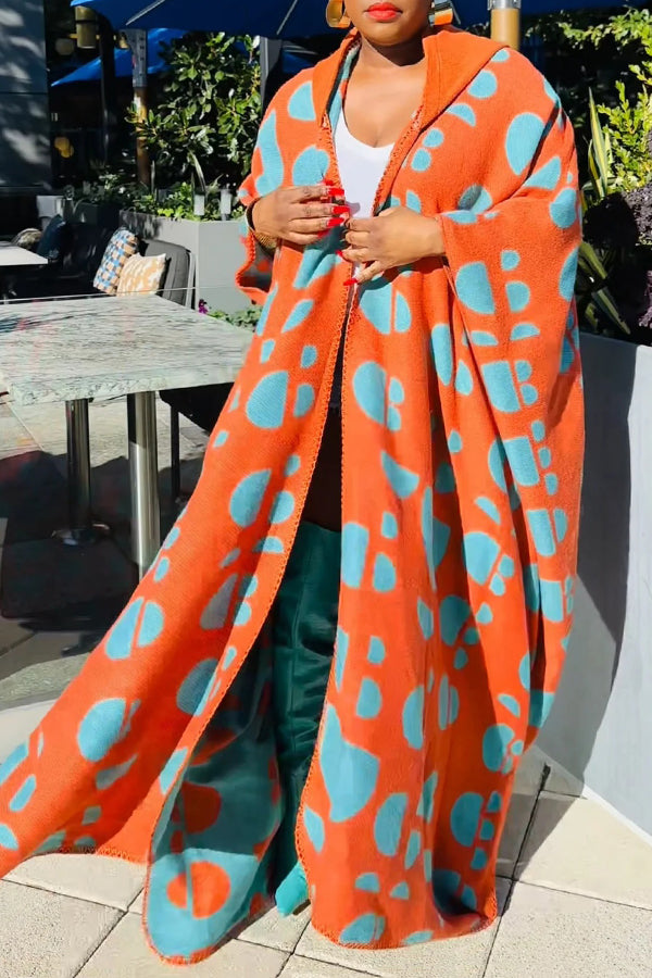 Oversized Spotted Print Hooded Open Front Cardigan