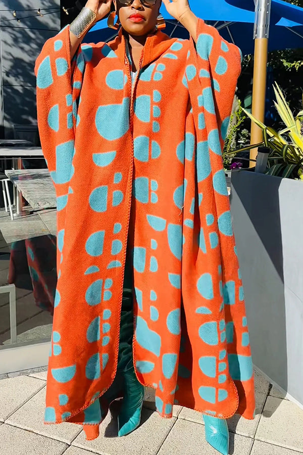 Oversized Spotted Print Hooded Open Front Cardigan
