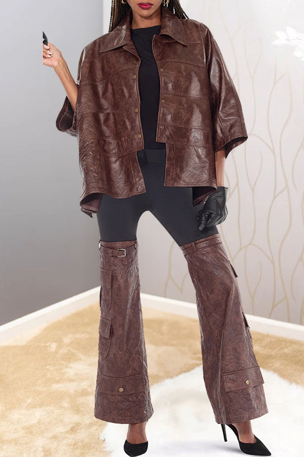 Stylish Leather Jacket & Patchwork Trousers