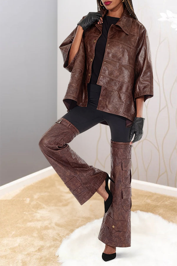 Stylish Leather Jacket & Patchwork Trousers