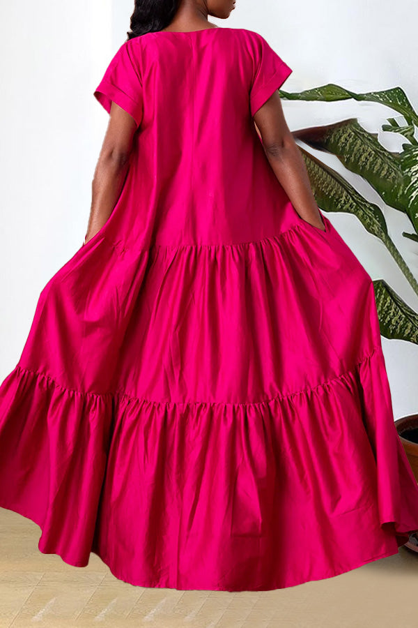 Fashion V-Neck Ruffle Hem Maxi Dress
