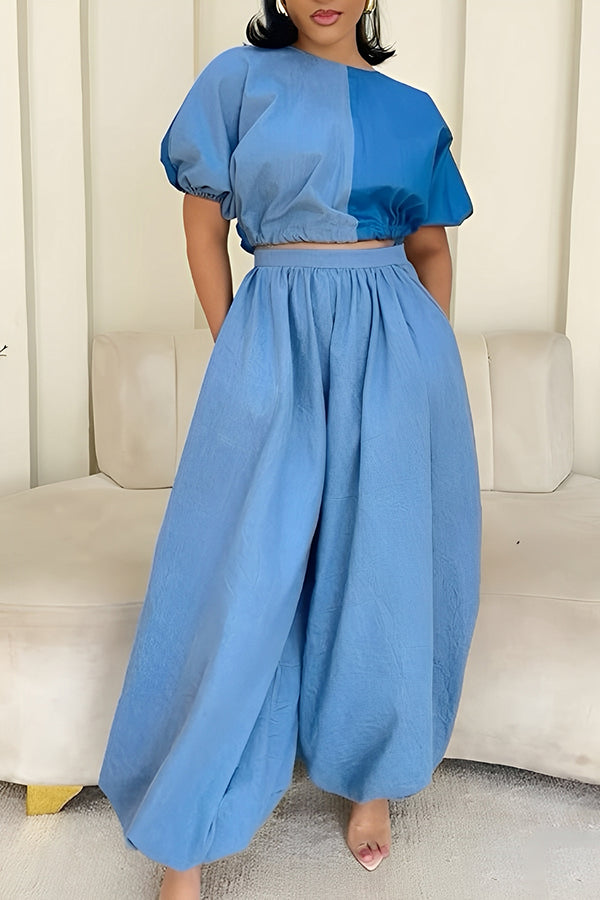 Fashion Two Tone Top & Pants Set 