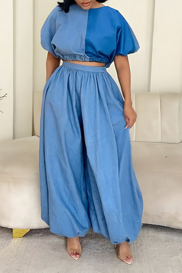 Fashion Two Tone Top & Pants Set 