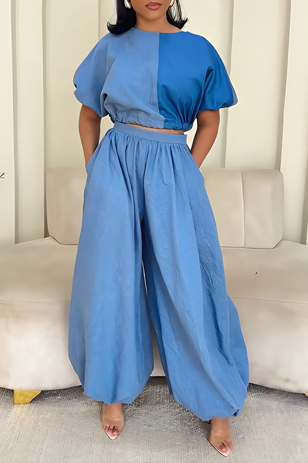 Fashion Two Tone Top & Pants Set 