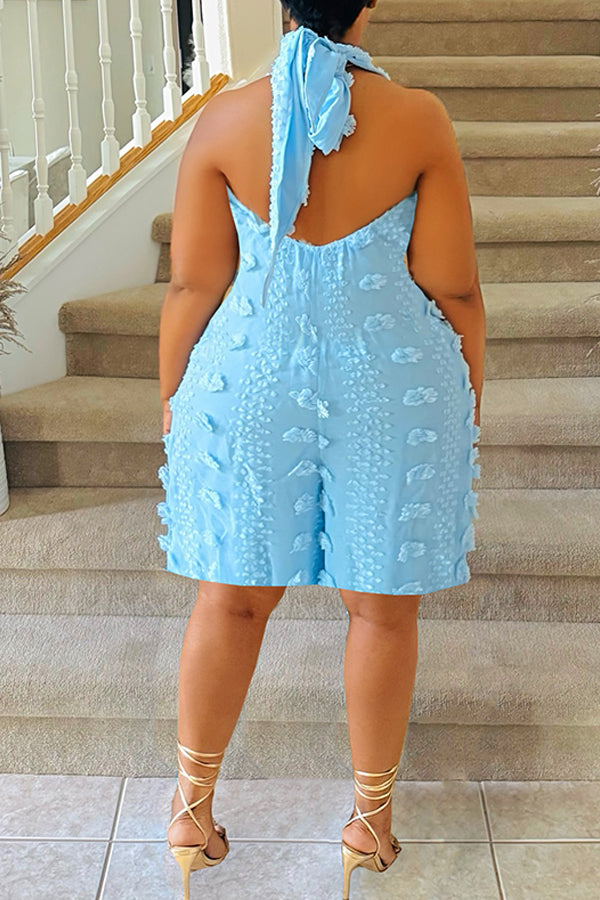 Chic Halter Texture Fabric Romper
