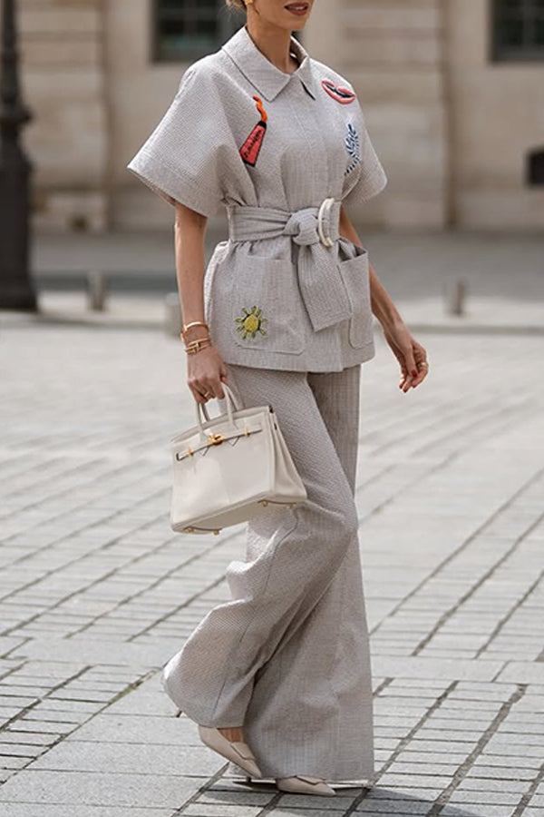 Fashion Figure Graphic Plaid Top & Pants Set