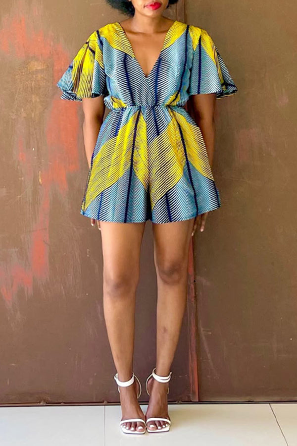 Chic V-Neck Allover Print Rompers
