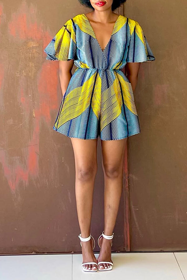 Chic V-Neck Allover Print Rompers