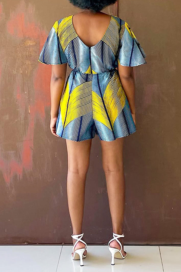 Chic V-Neck Allover Print Rompers