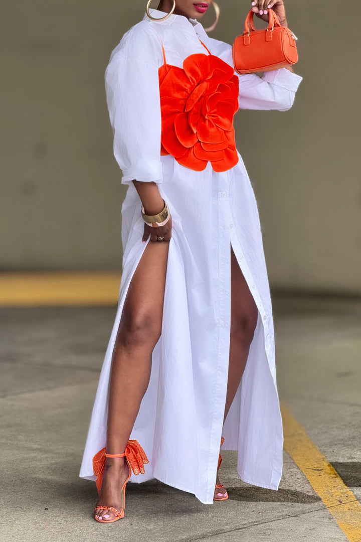 Stylish 3D Flower Vest & Shirt Dress Set