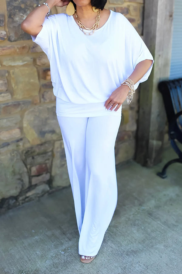 Casual Batwing Sleeve Knit Top & Pants Set