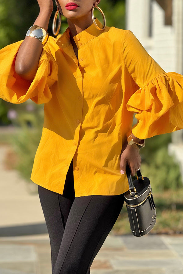 Stylish PLantern Sleeve Single Breasted Shirt