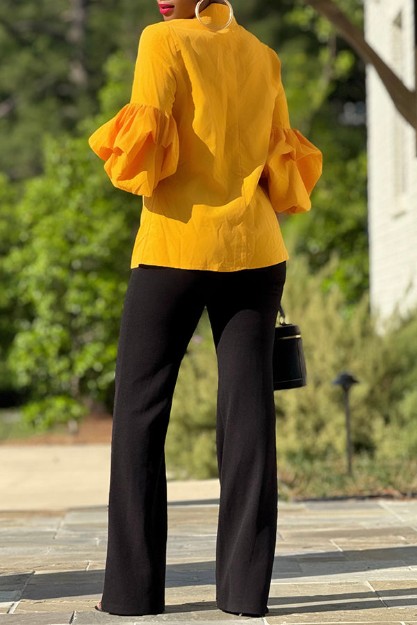Stylish PLantern Sleeve Single Breasted Shirt