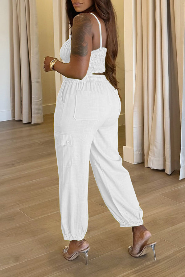 Casual Ruched Vest & Drawstring Waist Pant Set