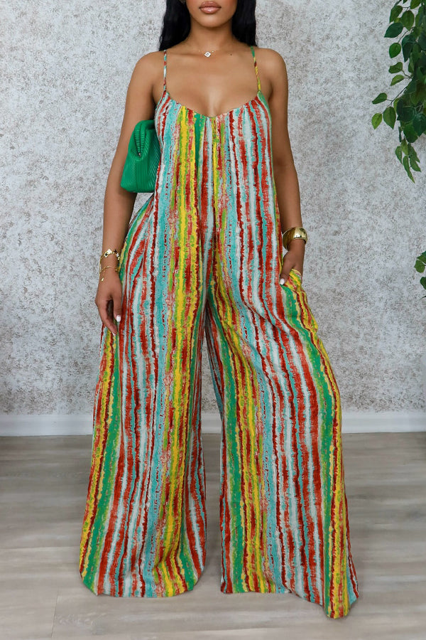 Casual Cozy Striped Wide Leg Jumpsuit