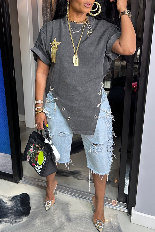 Unique Design Side Lace Up T-shirt