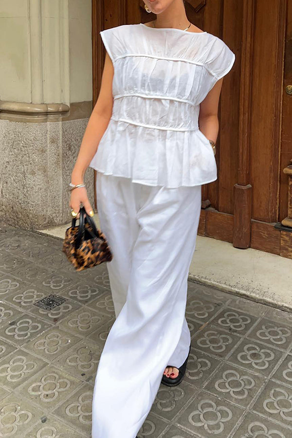 Casual Ruched Vest & Wide Leg Pants Set