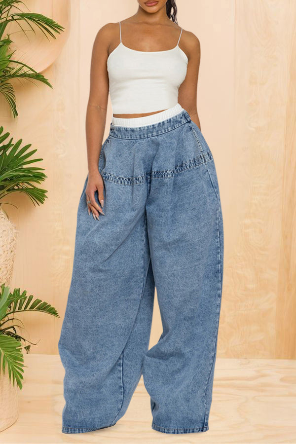  Casual Double Waist Oversized Cargo Jeans