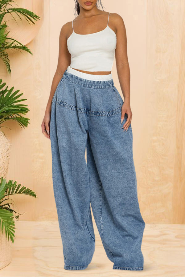  Casual Double Waist Oversized Cargo Jeans
