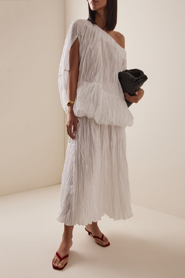 Stylish Oblique Neck Ruched Top & Skirt Set
