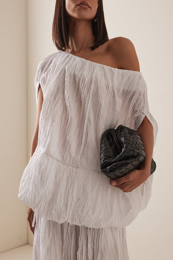 Stylish Oblique Neck Ruched Top & Skirt Set