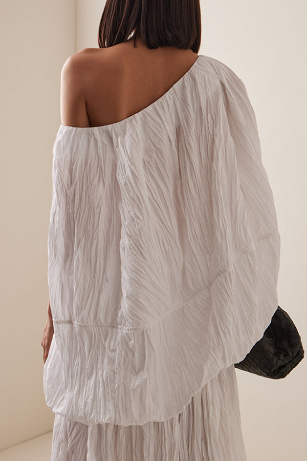 Stylish Oblique Neck Ruched Top & Skirt Set