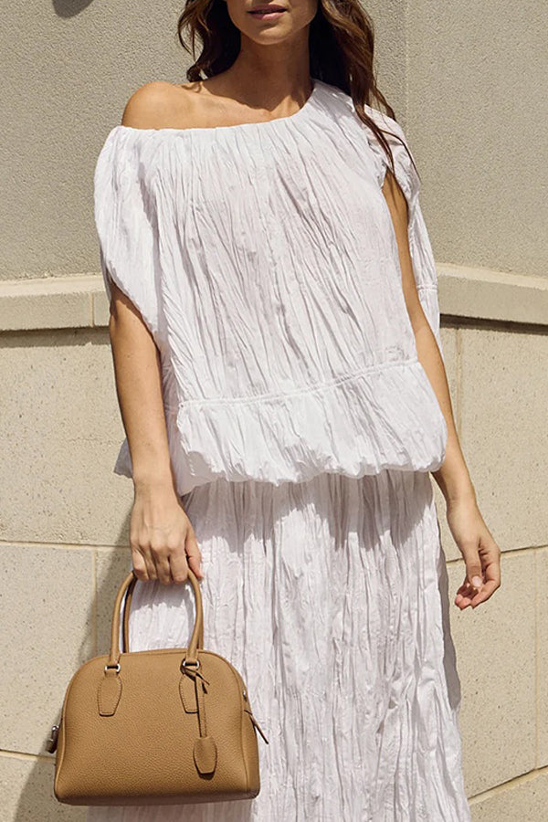 Stylish Oblique Neck Ruched Top & Skirt Set