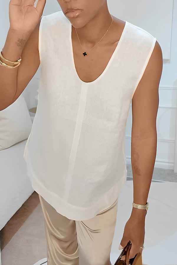 Casual Loose Solid U Collar Vest