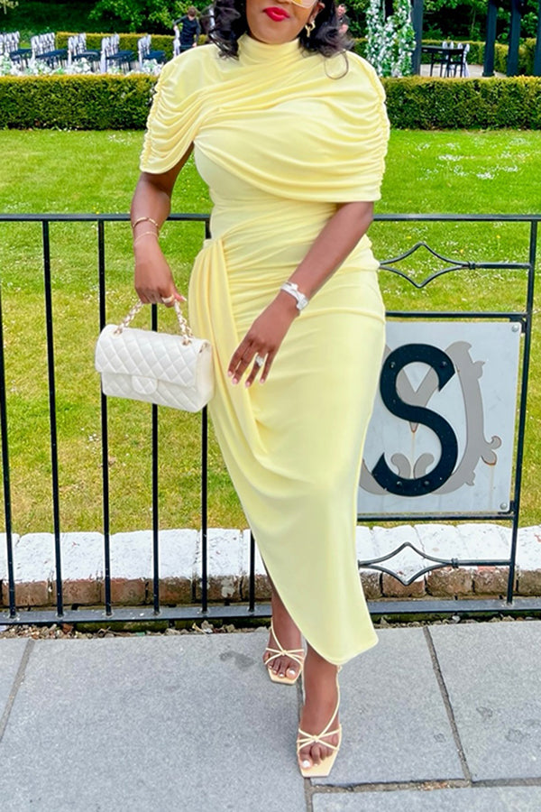 Stylish Ruched Asymmetrical Hem Maxi Dress