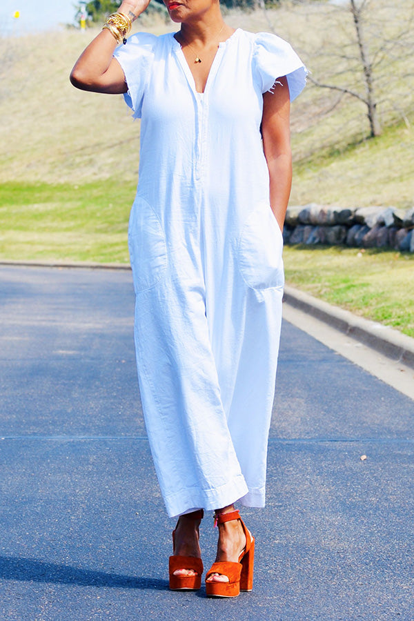 Casual V-Neck Wide-Leg Jumpsuit