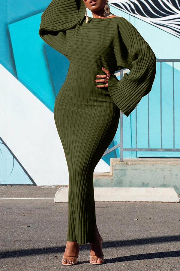 Knitted Trumpet Sleeve Bodycon Dress
