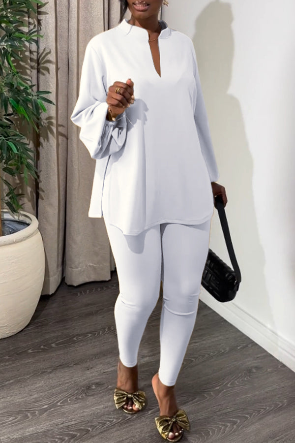 Casual Loose Split Hem Top & Leggings Set