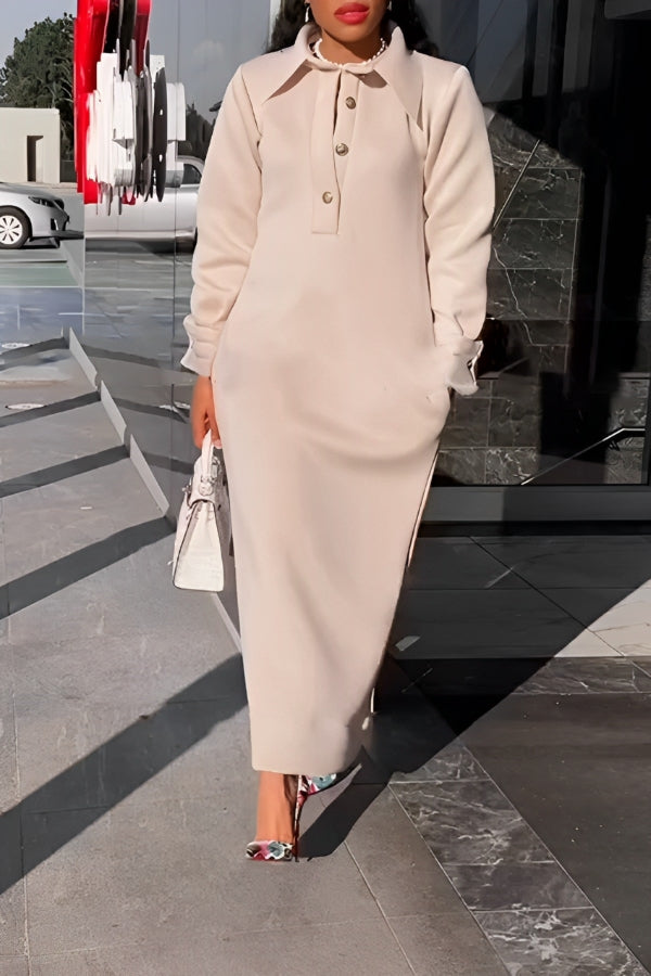 Casual Pockets Solid Color Sweatshirt Dress