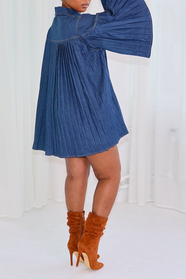 Stylish Pleated Denim Mini Dress