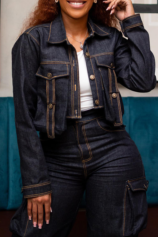 Casual Flap Pocket Denim Short Jacket