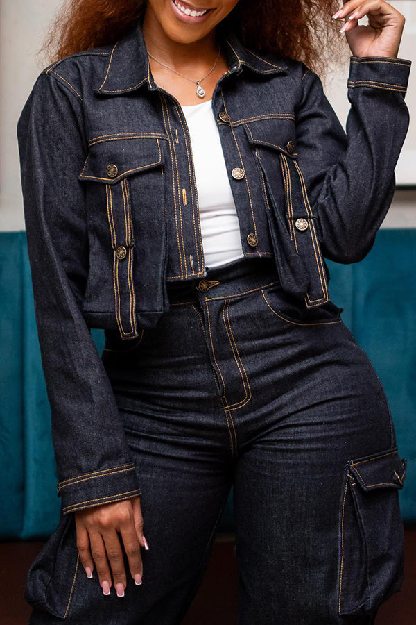 Casual Flap Pocket Denim Short Jacket