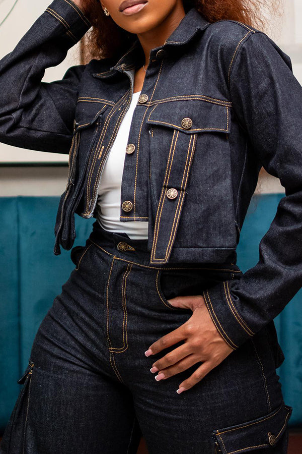 Casual Flap Pocket Denim Short Jacket