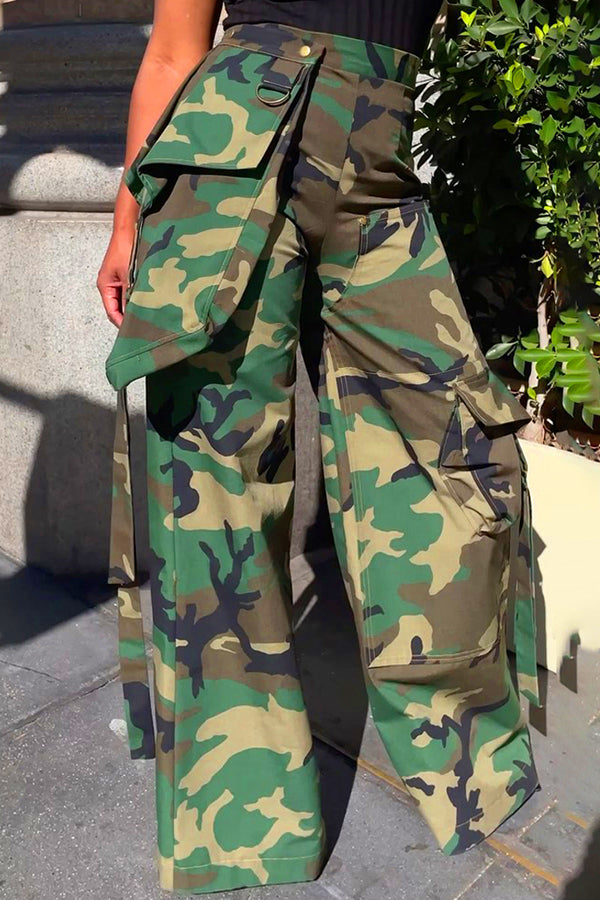 Fashion High-waisted Pocket Trousers Pants With Detachable Crossbody Bag