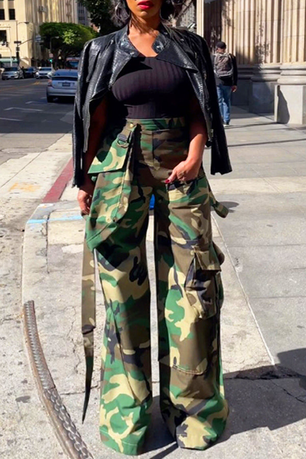 Fashion High-waisted Pocket Trousers Pants With Detachable Crossbody Bag