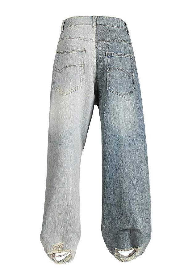 Stylish Tie Waist Two Tone Faded Jeans