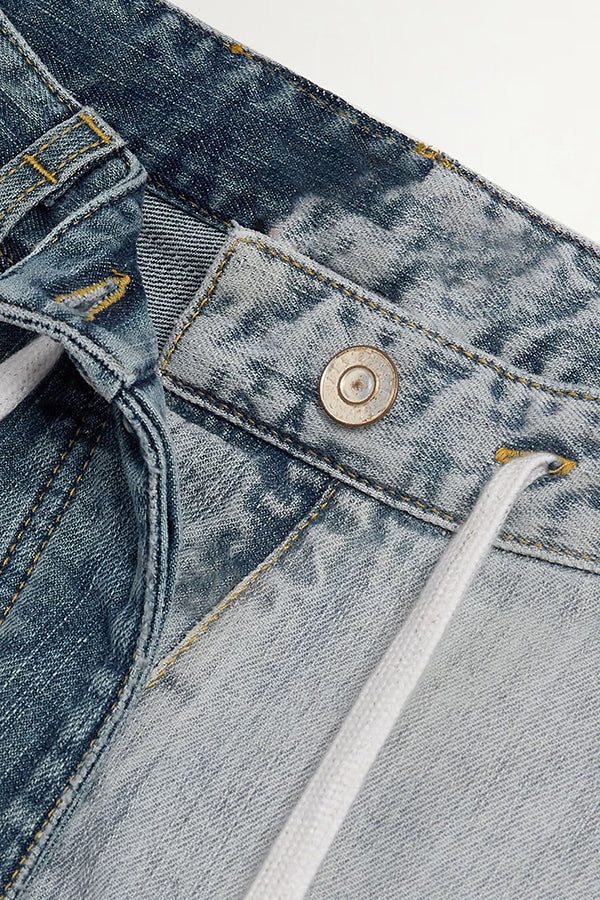 Stylish Tie Waist Two Tone Faded Jeans