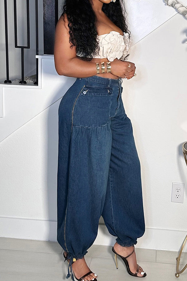Street Bleached Washed Drawstring Jeans*