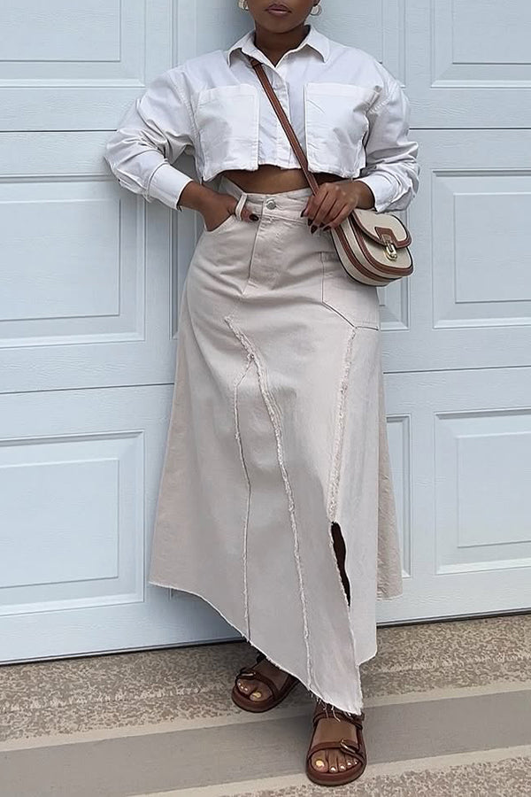 Stylish Irregular Cut Pocket Design Skirt*