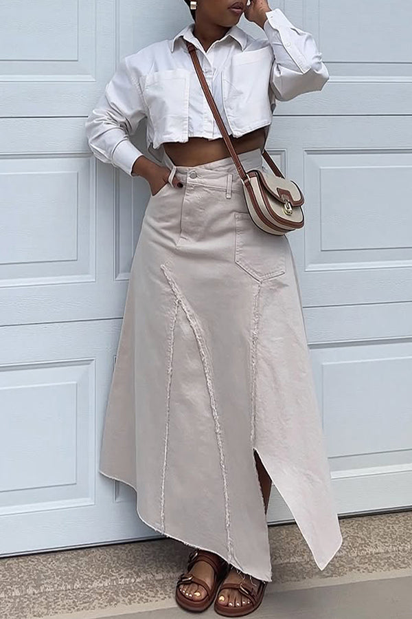 Stylish Irregular Cut Pocket Design Skirt*