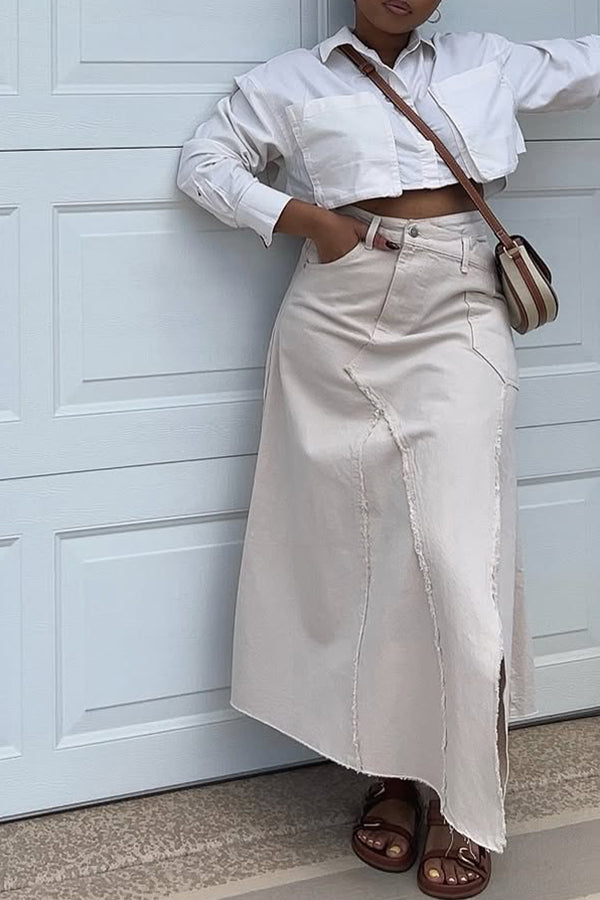 Stylish Irregular Cut Pocket Design Skirt*