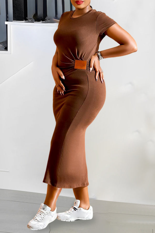 Casual Comfort Knitted Wrinkled Leather Dress